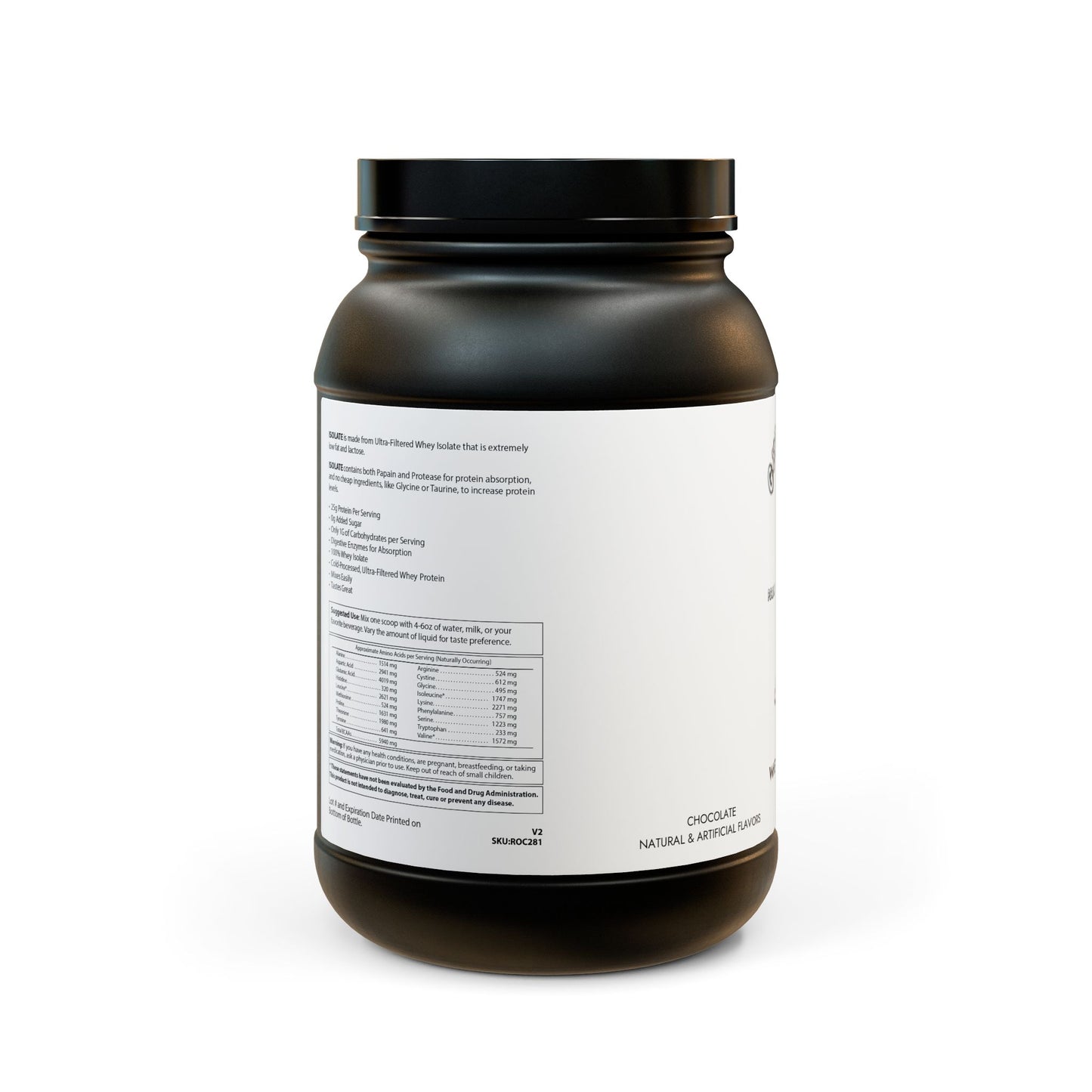 Whey Isolate Protein Supplement - Chocolate Flavored (907g, 2lb)